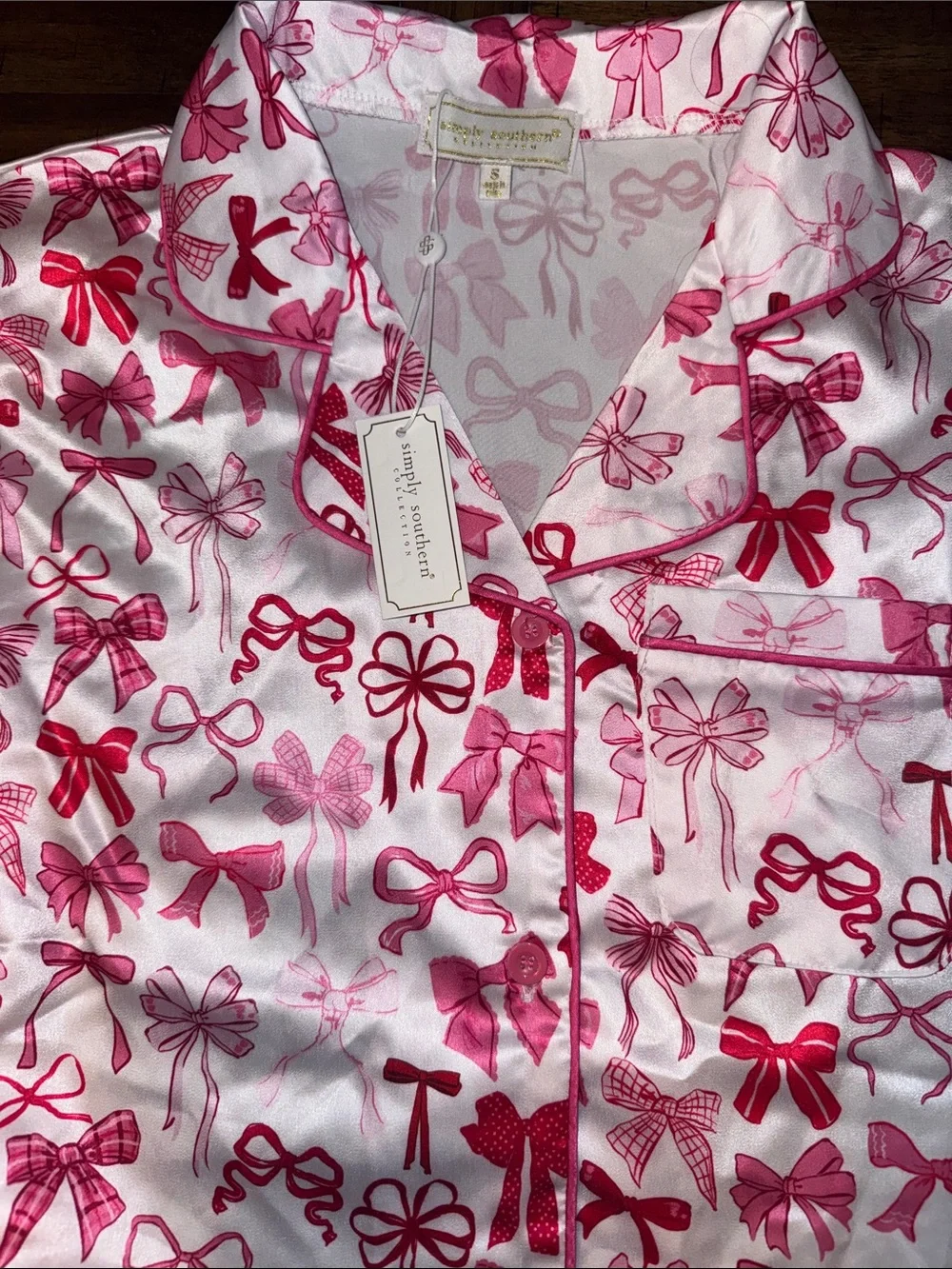 Simply Southern White Pajama Set with Pink and Red Bows Women’s Size Small